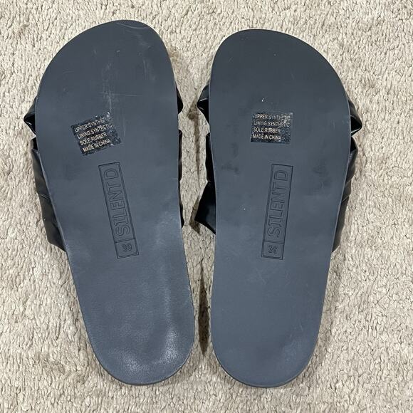 Anthropologie Silent D Helena Sandals Slides Open Toe Leather Black Size 39/9 - Picture 5 of 5